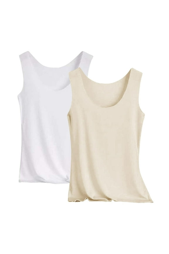 Basic Tank Tops for Women Undershirts Causal Summer Loose Sleeveless Layer Tank Top 2 Pack