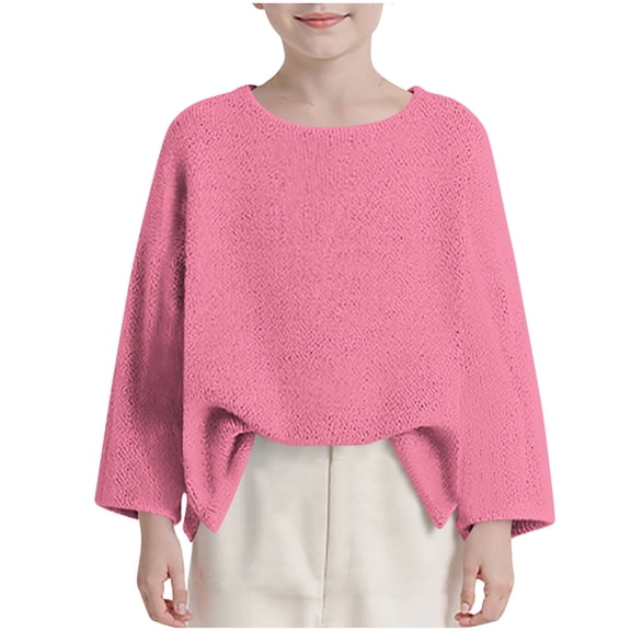 Posijego Big Girls Oversized Sweatshirt Round Neck Long Sleeve Shirts Solid Color Lightweight Pullover Tee Tops
