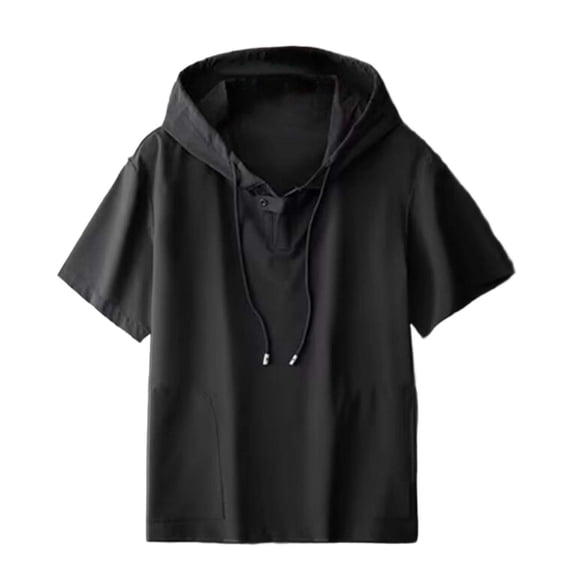 Posijego Big & Tall Hoodie for Men Summer Short Sleeve Hooded Tops Lightweight Athletic Pullover T-Shirts with Pockets