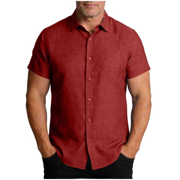 Posijego Big and Tall Mens Casual Button down Shirts Short Sleeve Cotton Linen Tops Lightweight Collared Shirt