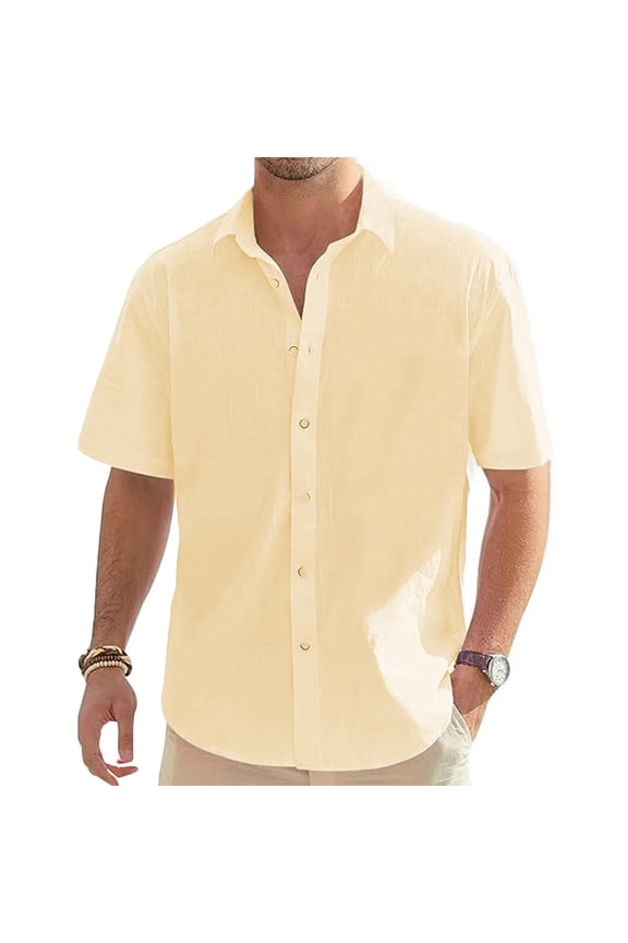 Big and Tall Shirt for Men Casual Button down Shirts Cotton Linen Short Sleeve Summer Beach Vacation Shirts