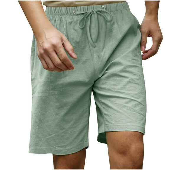 Posijego Big and Tall Shorts for Men Cotton Linen Shorts Men's Elastic Waist Drawstring Casual Shorts Summer