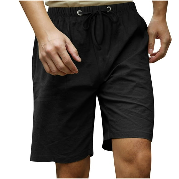 Posijego Big and Tall Shorts for Men Cotton Linen Shorts Men's Elastic Waist Drawstring Casual Shorts Summer