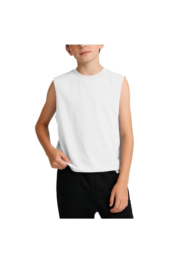 Boys Athletic Tank Tops Sleeveless Cotton T-Shirts Casual Loose Workout Running Shirts Tanks Kids Undershirts