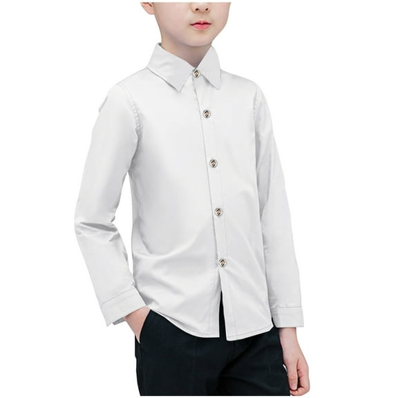 Posijego Boys Button Down Shirts Cotton Long Sleeve Dress Shirt Solid Color Lapel Tops for Little Big Kids