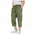 thumbnail image 1 of Posijego Boys Cargo Capri Pants Drawstring Elastic Waist Straight Leg High Waisted Cropped Trousers with Pockets, 1 of 6