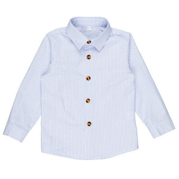 Posijego Boys Cotton Shirt Striped Button Down Shirts Kids Long Sleeve Dress Shirts Tops with One Pocket