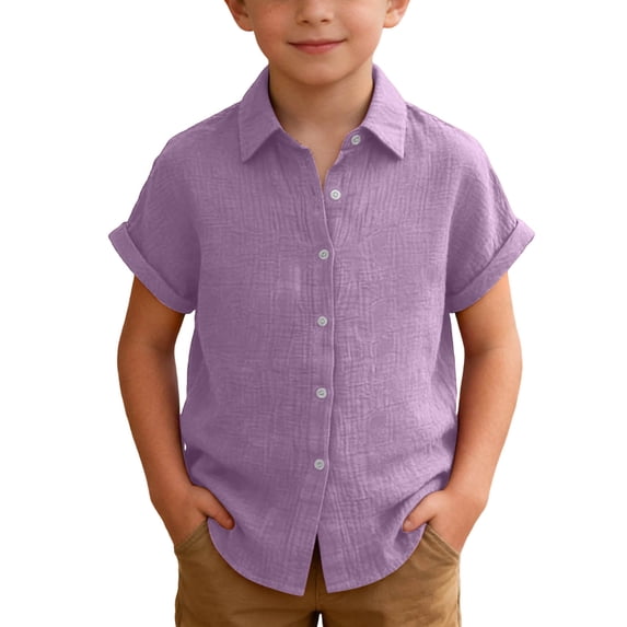 Posijego Boys Girls Button down Shirts Rolled Short Sleeve Dress Shirts Kids School Uniform Tops Ages 3-13 Years
