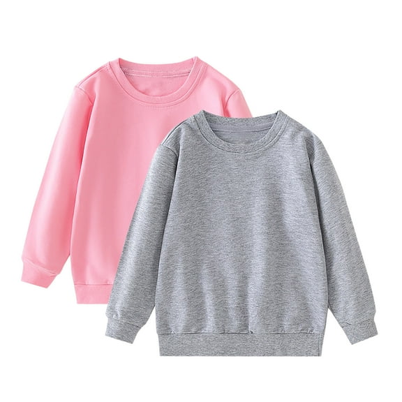 Posijego Boys Girls Cotton Sweatshirts Solid Color Loose Crew Neck Basic Pullover Sweatshirt Tops 2 Pack