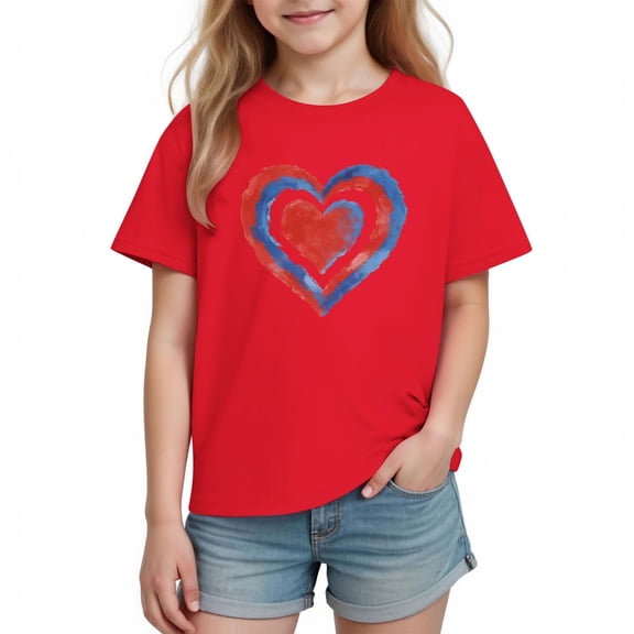 Posijego Boys Girls Cotton T-Shirts Heart Printed Short Sleeve Tops for Kids Valentine's Day Shirts Loose Casual Tees