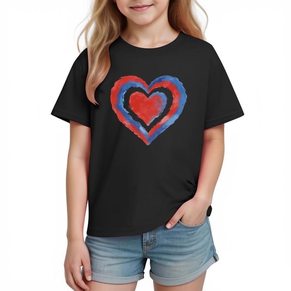 Posijego Boys Girls Cotton T-Shirts Heart Printed Short Sleeve Tops for Kids Valentine's Day Shirts Loose Casual Tees