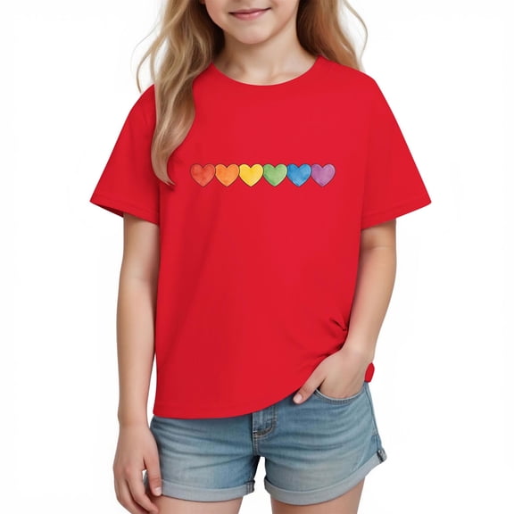 Posijego Boys Girls Cotton T-Shirts Heart Printed Short Sleeve Tops for Kids Valentine's Day Shirts Loose Casual Tees