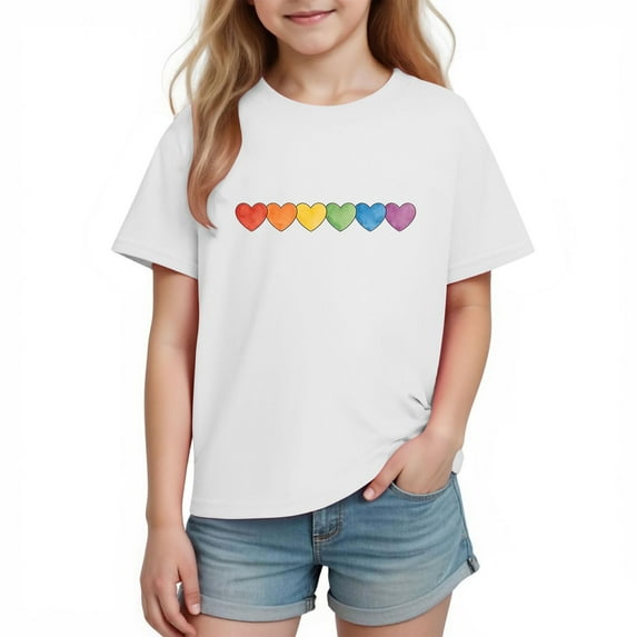 Posijego Boys Girls Cotton T-Shirts Heart Printed Short Sleeve Tops for Kids Valentine's Day Shirts Loose Casual Tees