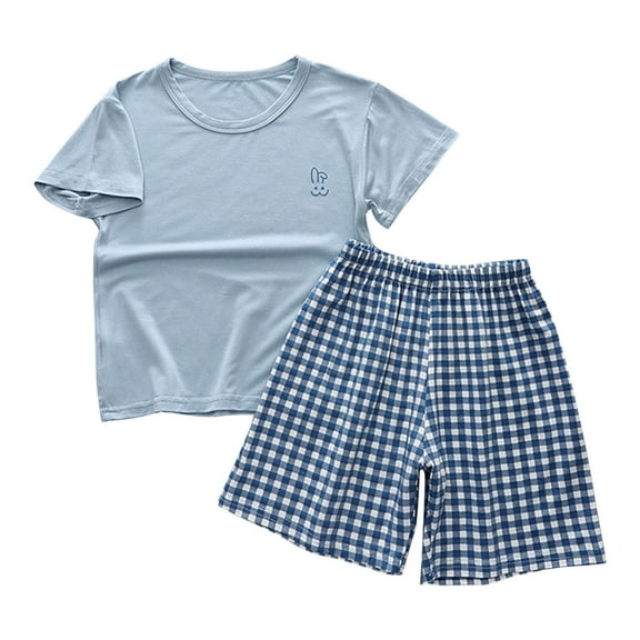 Posijego Boys Girls Pajamas Sets Casual Short Sleeve Tops   Plaid Shorts Pjs Casual Set Sleepwear Size 1-16T