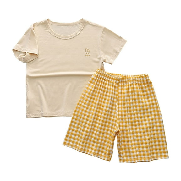 Posijego Boys Girls Pajamas Sets Casual Short Sleeve Tops + Plaid Shorts Pjs Casual Set Sleepwear Size 1-16T