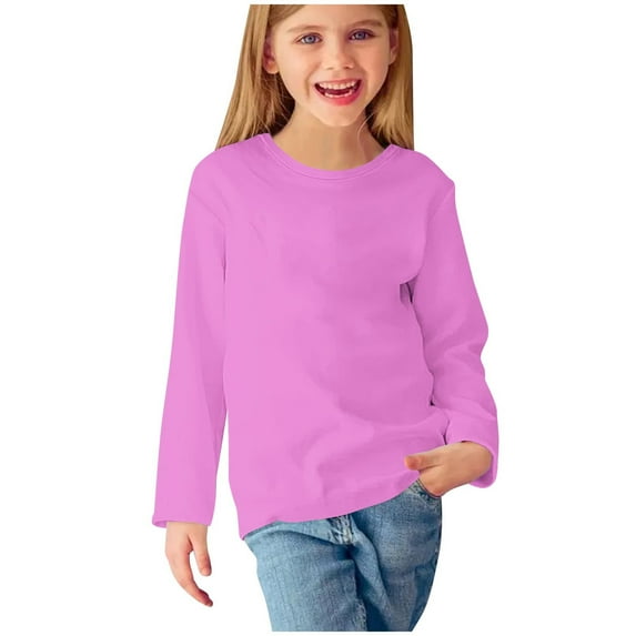 Posijego Boys Girls Plain Long Sleeve Shirts Solid Color T-Shirts Crewneck Basic Tee Tops Undershirts for Kids