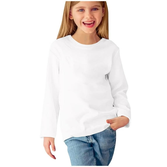 Posijego Boys Girls Plain Long Sleeve Shirts Solid Color T-Shirts Crewneck Basic Tee Tops Undershirts for Kids