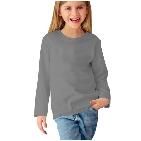 Posijego Boys Girls Plain Long Sleeve Shirts Solid Color T-Shirts Crewneck Basic Tee Tops Undershirts for Kids