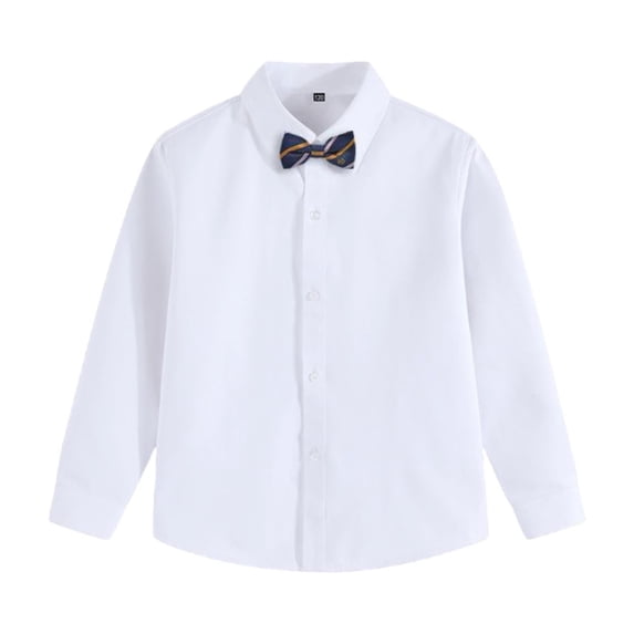 Posijego Boys Girls School Uniform Tops White Button down Shirts Bowtie Long Sleeve Uniform Shirts for Kids