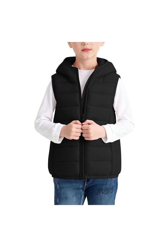 Boys Girls Puffer Vest Jackets Sleeveless Zip up Hooded Waistcoat Outerwear Kids Fall Wither Outwear with Pockets