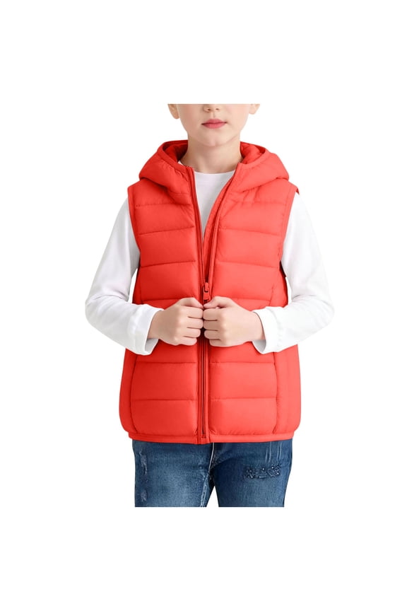 Boys Girls Puffer Vest Jackets Sleeveless Zip up Hooded Waistcoat Outerwear Kids Fall Wither Outwear with Pockets