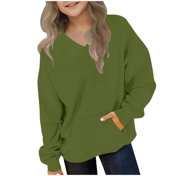Posijego Boys Girls V Neck Sweatshirts Kids Causal Long Sleeve Solid Color Pullover Sweatshirt Tops