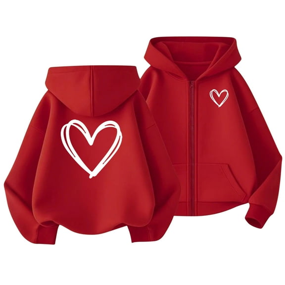 Posijego Boys Girls Valentine's Day Hoodie Heart Graphic Zip up Sweatshirts with Hooded Pockets Sport Jackets