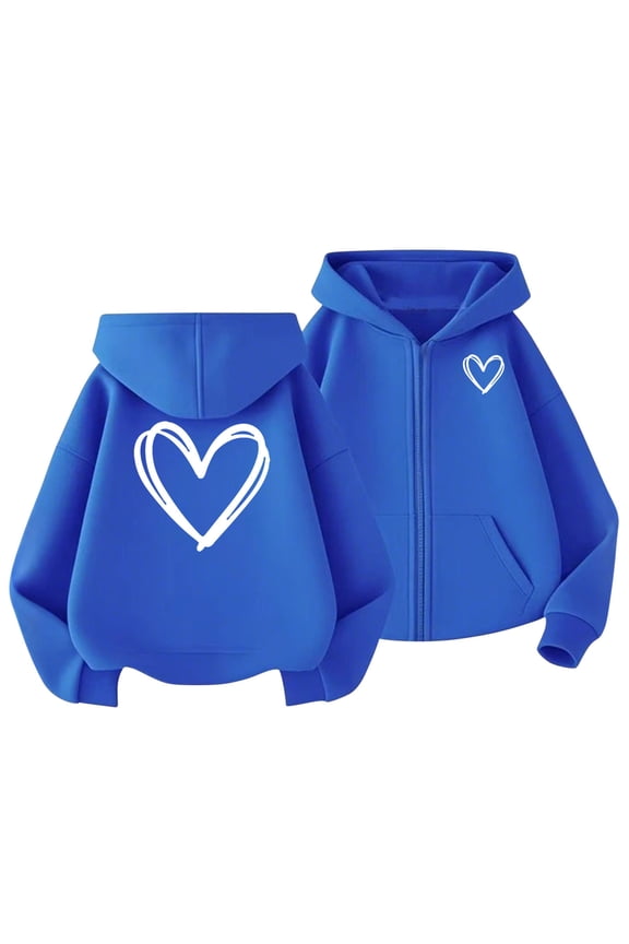 Boys Girls Valentine's Day Hoodie Heart Graphic Zip up Sweatshirts with Hooded Pockets Sport Jackets