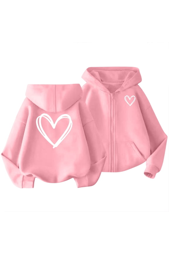 Boys Girls Valentine's Day Hoodie Heart Graphic Zip up Sweatshirts with Hooded Pockets Sport Jackets