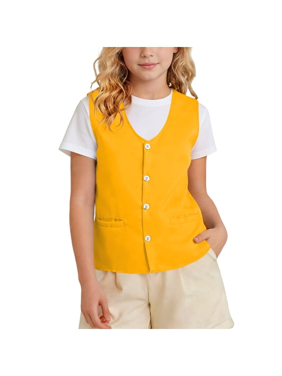 Boys Girls Vest Tops with Pockets Button Closure V Neck Sleeveless Waistcoat Outdoor Travel Activity Cargo Jackets
