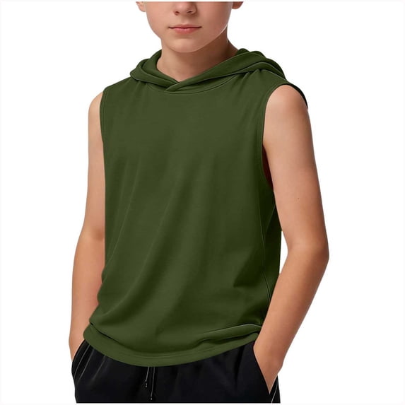 Posijego Boys Hooded Tank Tops Sleeveless Hoodie Athletic Workout Gym T-Shirts Muscle Pullovers Tee Shirts 5-15 Years