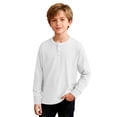thumbnail image 1 of Posijego Boys Long Sleeve Shirts Casual Crew Neck Solid Color Button T-Shirts Loose Spring Pullover Tee Tops 4-14 Years, 1 of 6