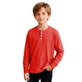 thumbnail image 1 of Posijego Boys Long Sleeve Shirts Casual Crew Neck Solid Color Button T-Shirts Loose Spring Pullover Tee Tops 4-14 Years, 1 of 6