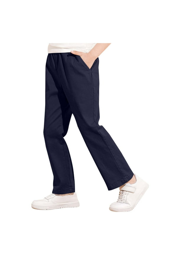 Boys School Uniform Straight Leg Pants Classic Elastic Waist Dress Pants with Pockets 3-18 Years