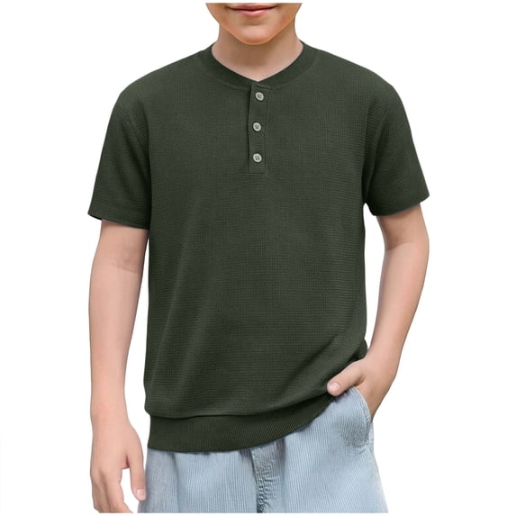 Posijego Boys Short Sleeve Shirts Crewneck Buttoned T-Shirts for Little Boys School Uniform Tops Size 4-14 Years