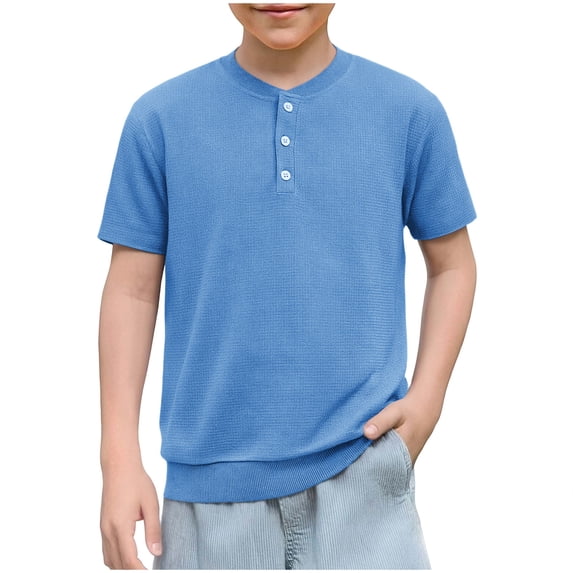 Posijego Boys Short Sleeve Shirts Crewneck Buttoned T-Shirts for Little Boys School Uniform Tops Size 4-14 Years