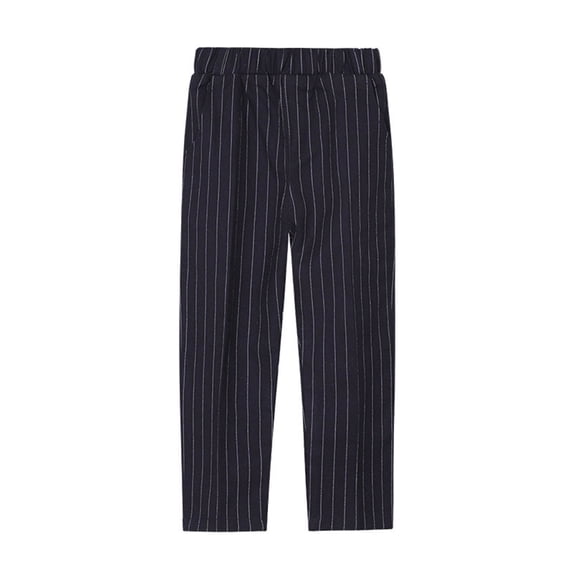 Posijego Boys' Straight Leg Pants Fashion Slim Dress Pants Elastic Waist Striped School Trousers with Pockets