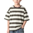 thumbnail image 1 of Posijego Boys Striped Short Sleeve Shirts Color Block Graphic Tees Crew Neck Casual Summer Tops for Boys Size 3-15 Years, 1 of 5