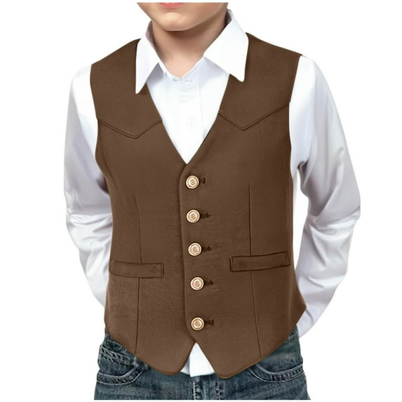 Posijego Boys Suit Vests Button V Neck Vintage Waistcoats Wedding Birthday Party Vest Tops for Boys