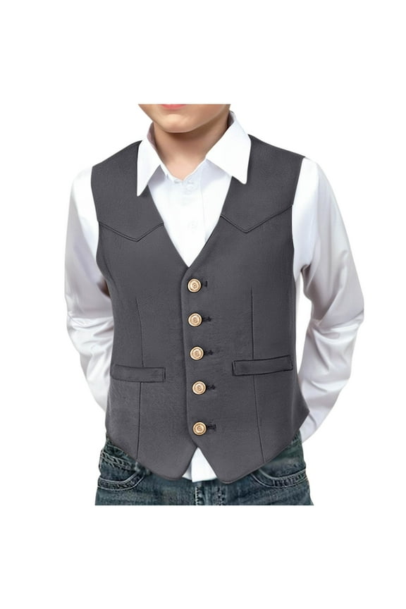 Boys Suit Vests Button V Neck Vintage Waistcoats Wedding Birthday Party Vest Tops for Boys
