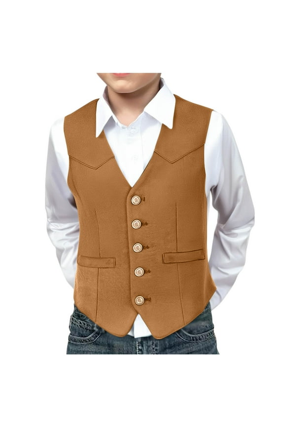 Boys Suit Vests Button V Neck Vintage Waistcoats Wedding Birthday Party Vest Tops for Boys