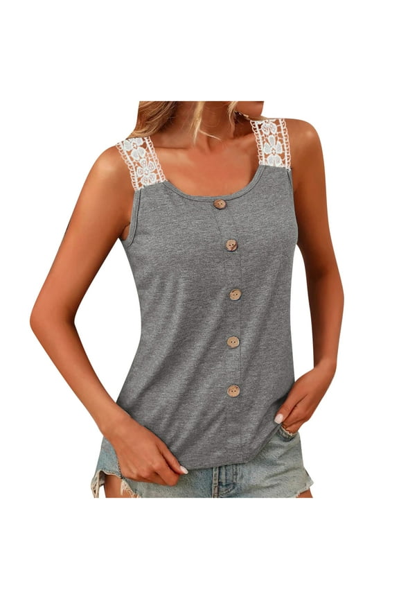 Cami Tank Top for Women Round Neck Button Front Sleeveless T-Shirt Women's Summer Beach Tank Cami
