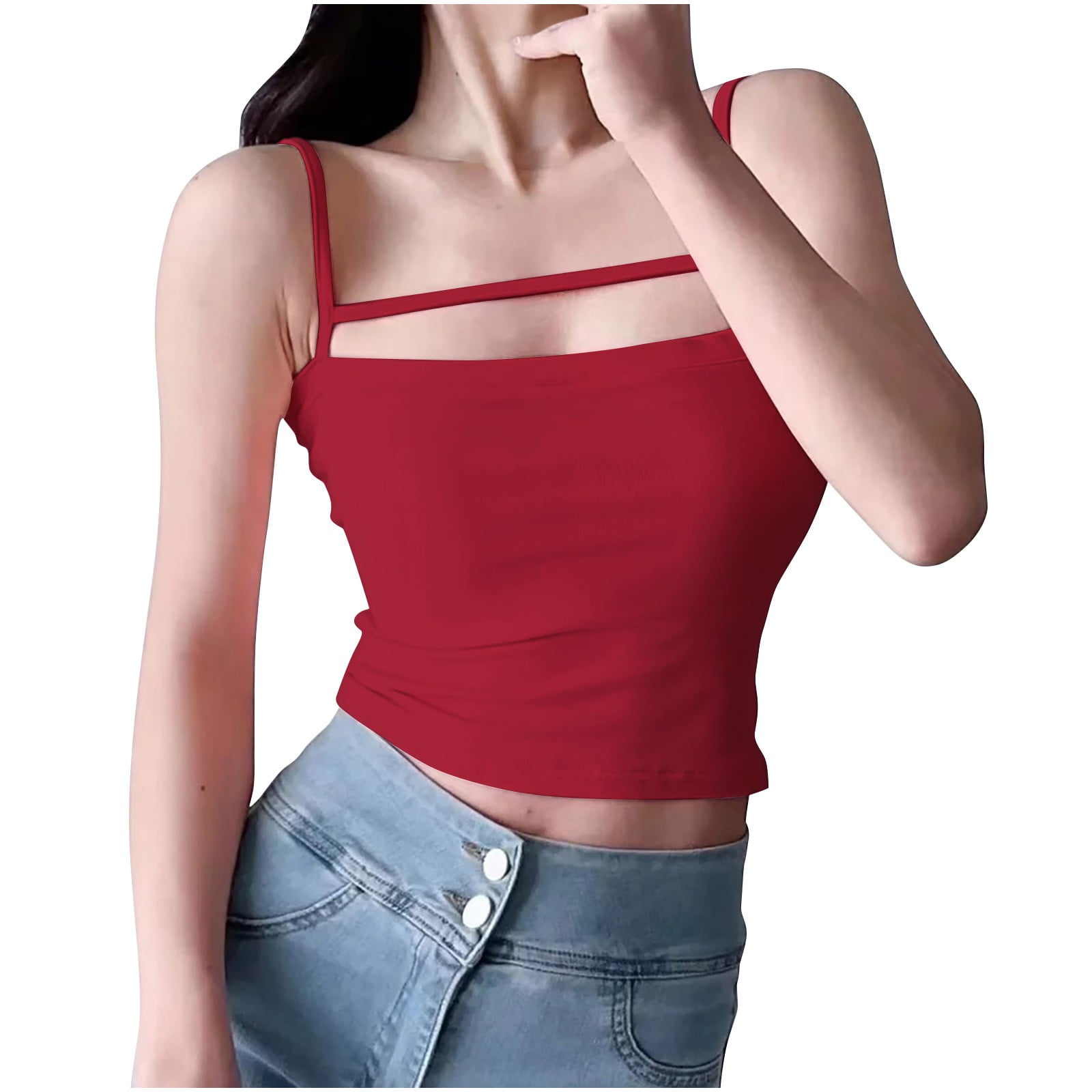 Posijego Camisole Tank Top for Women Square Neck Sleeveless Crop Tank