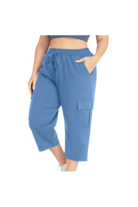 Cargo Capri Pants for Women Plus Size Sweatpants Cropped Workout Pants Drawstring Loose Capris Pants