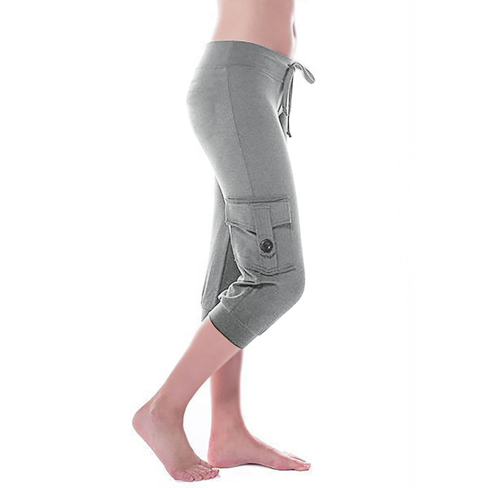 Posijego Cargo Capris for Women Athletic Yoga Pants Low Rise Cropped