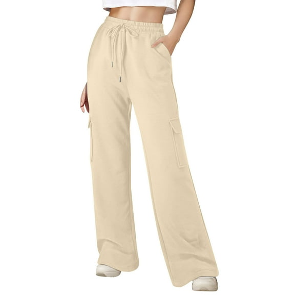 Posijego Cargo Sweatpants for Women Drawstring Elastic Waist Wide Leg Sweat Pants 4 Pockets Athletic Lounge Pants