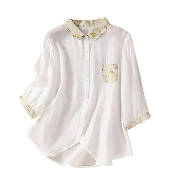 Posijego Casual Linen Shirt for Women Summer Loose Short Sleeve Tops Ladies Dressy Work Blouses Shirts