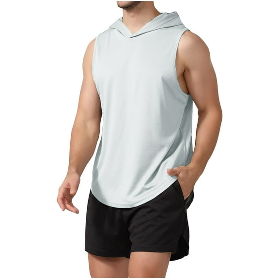 Posijego Casual Tank Tops for Men Hooded Sleeveless Shirts Lightweight Summer Athletic Workout Tank Tops for Men