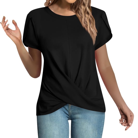 Posijego Casual Tops for Women Petal Short Sleeve Tunic Tops Business Dressy Blouses Womens Summer Shirts Tees
