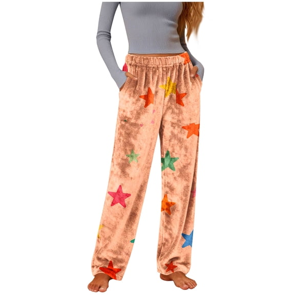 Posijego Christmas Pajama Pants for Women Flannel Fleece Lounge Pants Elastic Waist Wide Leg Soft Pj Pants